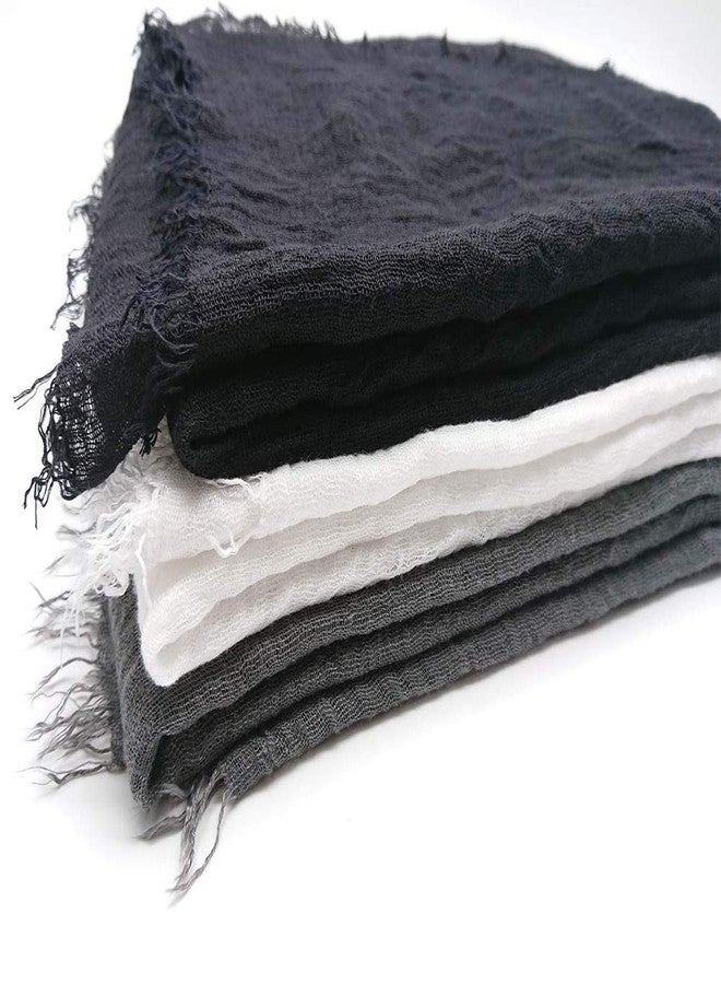 XRDSS Summer Cotton Blend Crinkle Vintage Soft Scarf with Fringed Edges 35" × 70" (Black) - Image 4